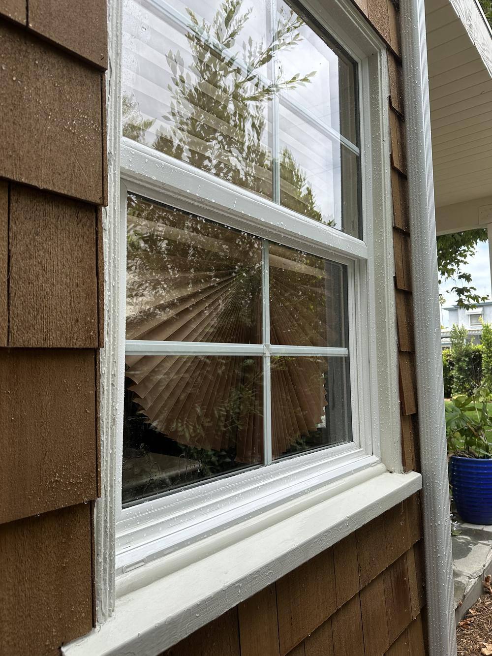 Spotless window, frame and sill after a pure-water clean