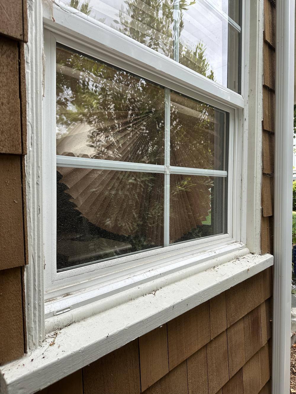 Window, frame, and sill before cleaning